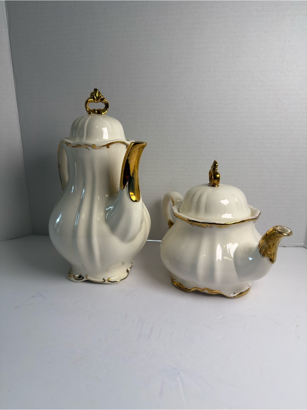 Elegant Cream and Gold Porcelain Set - Decorative Teapot and Coffee Pot vintage
